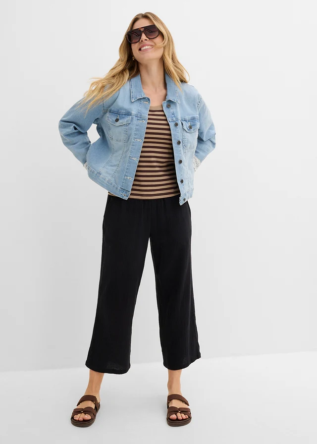 Kalhoty Culotte z bavlněného mušelínu světle modrý denim