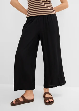 Pantaloni culotte largi din viscoză fluidă • negru • magazin bonprix