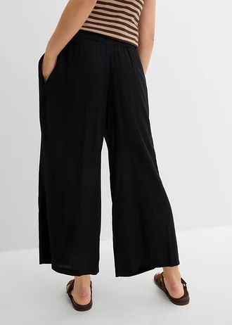 Pantaloni culotte largi din viscoză fluidă • negru • magazin bonprix