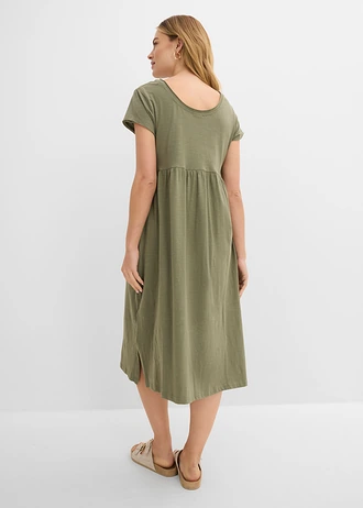 Rochie midi din bumbac organic 100%, culoare: oliv