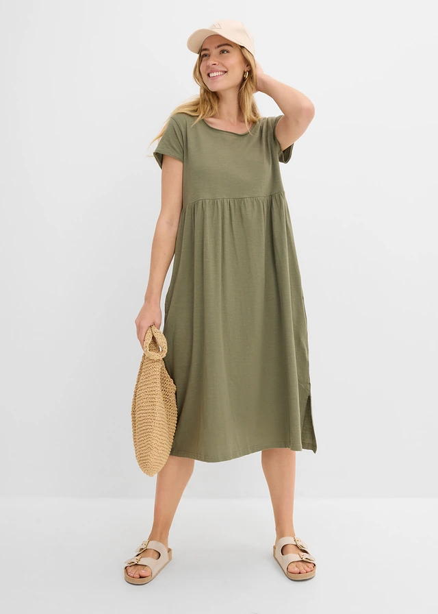 Rochie midi din bumbac organic 100% oliv