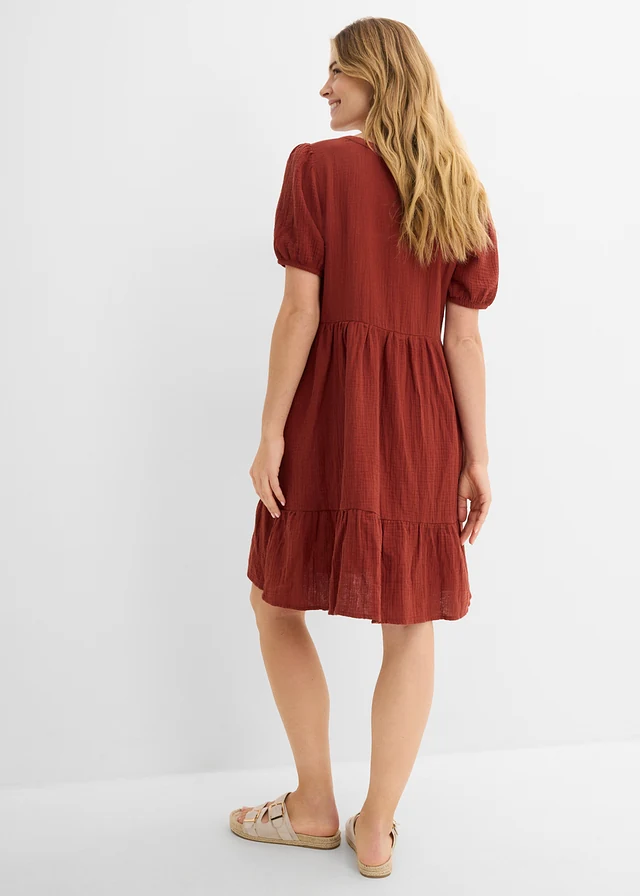 Oversized katoenen jurk van mousseline • amandelbruin • product-page.page-title-suffix