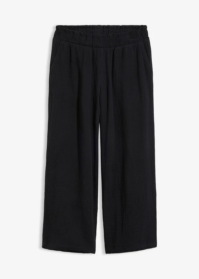 Kalhoty Culotte z bavlněného mušelínu • černá • bonprix obchod