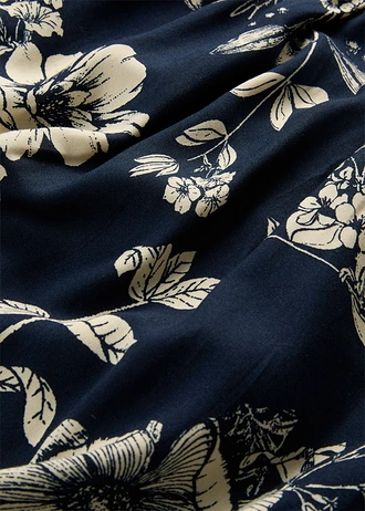 Jupe longue en viscose avec taille élastique et lien à nouer • bleu foncé-beige galet floral • Boutique bonprix