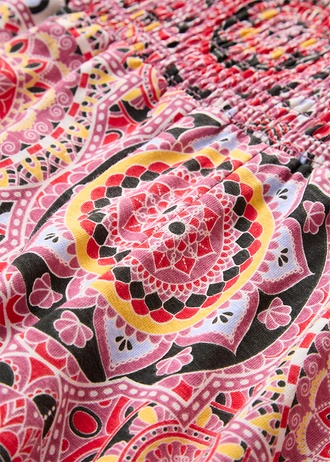 Wijde jersey culotte met brede, gesmokte band, 7/8 lengte • avondrood paisley • bonprix online shop