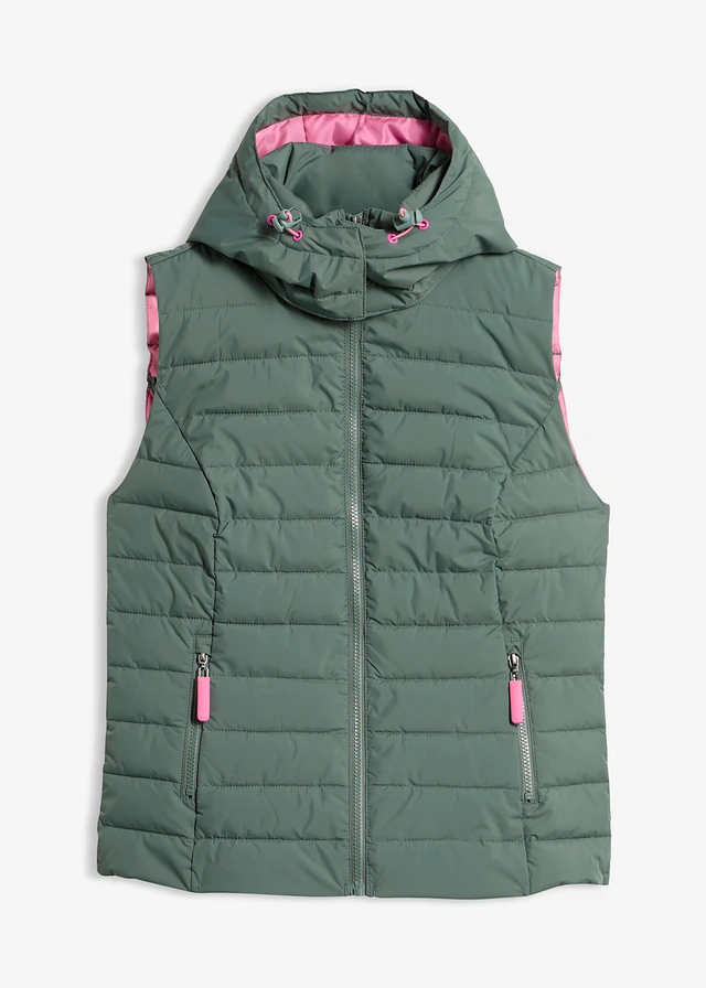 Bodywarmer met capuchon • eucalyptusgroen-roze • bonprix online shop