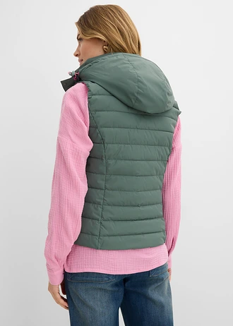 Bodywarmer met capuchon, Kleur: eucalyptusgroen-roze