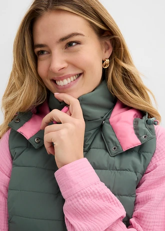 Bodywarmer met capuchon • eucalyptusgroen-roze • bonprix online shop