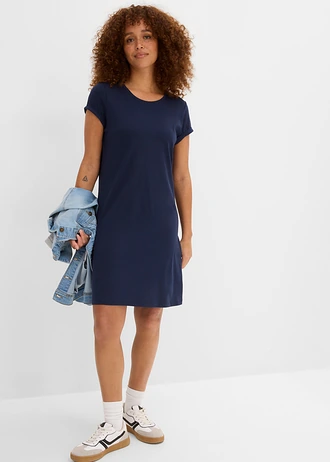 Robe en jersey 100% coton, Couleur: bleu foncé