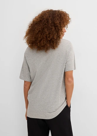 Wijd longshirt met V-hals, korte mouw  (set van 5) • aardbeirood + zwart + wit + lichtgrijs gemêleerd + donkerblauw • bonprix online shop