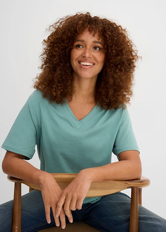 Wijd longshirt met V-hals, korte mouw  (set van 5) • lichtviolet+rooksalie+kristalroze+zwart+wit • bonprix online shop