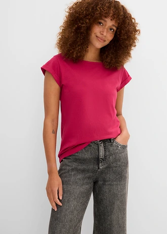 T-shirt van puur katoen, Kleur: bessenrood