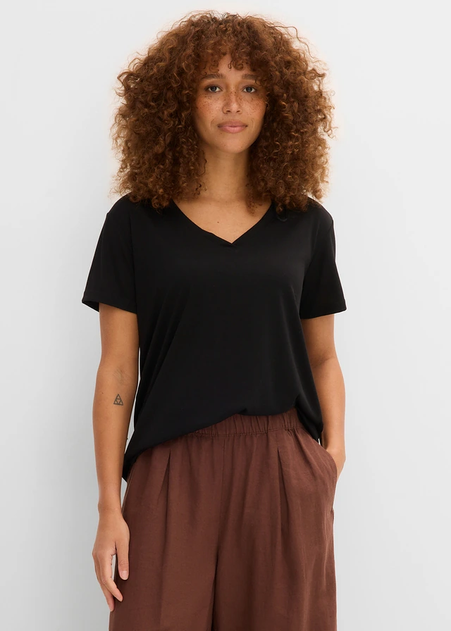 T-shirt met V-hals, Kleur: zwart