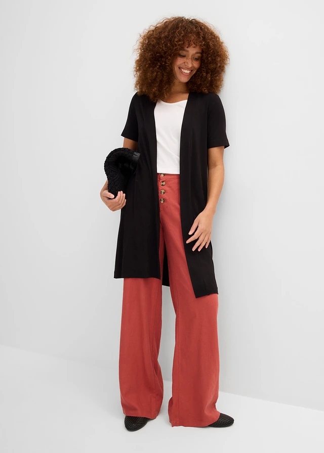 Gilet doux en jersey viscose rose hibiscus + gris clair chiné + blanc + noir + bleu foncé