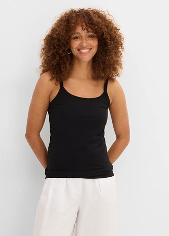 Lot de 2 tops longs coton bretelles spaghetti, Couleur: noir