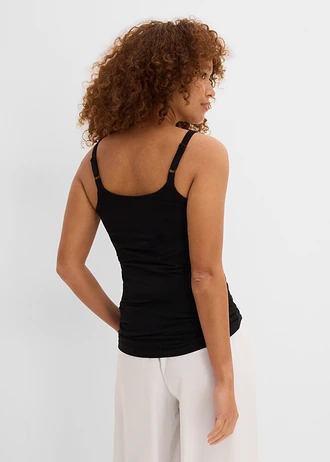 Lot de 2 tops longs coton bretelles spaghetti, Couleur: noir