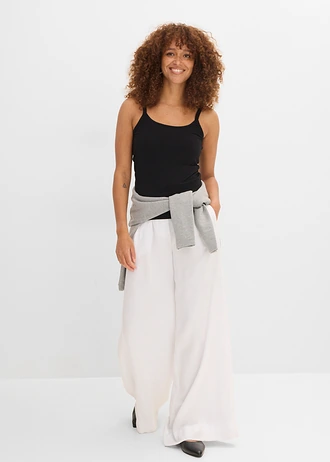 Lot de 2 tops longs coton bretelles spaghetti, Couleur: noir