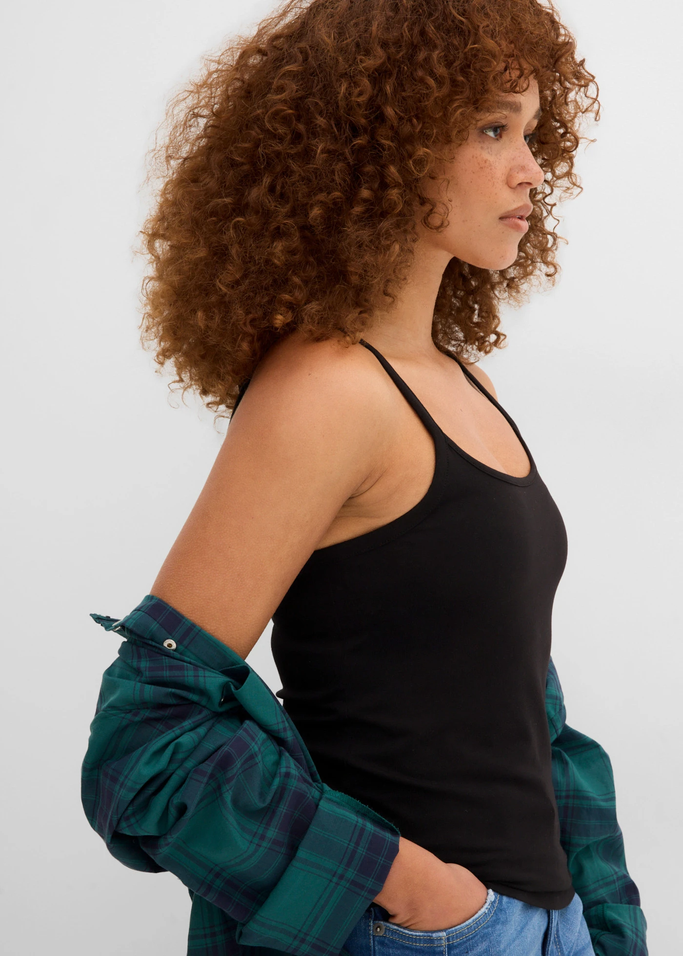 Lange spaghetti top met biologisch katoen (set van 2) • wit+zwart • bonprix online shop