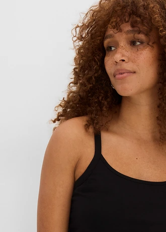 Lange spaghetti top met biologisch katoen (set van 2) • zwart • bonprix online shop