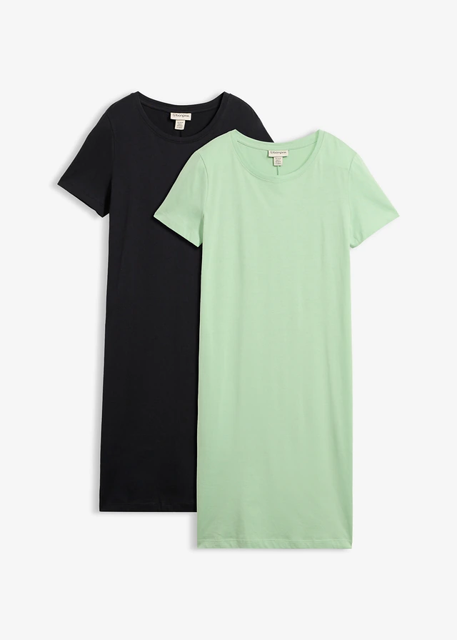 Lot de 2 robes en jersey 100% coton • menthe + noir • Boutique bonprix