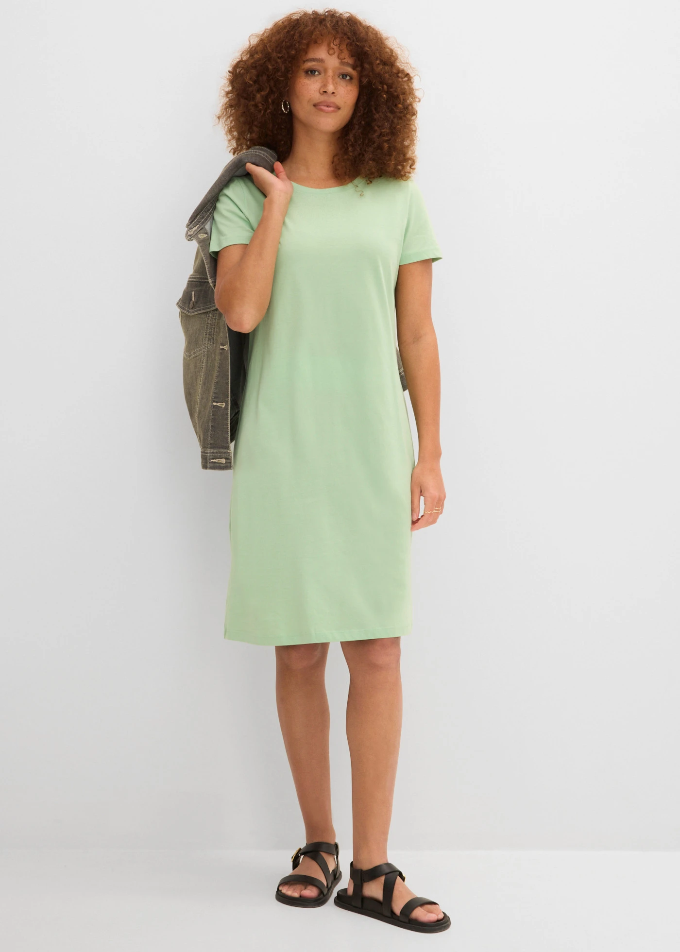 Jersey jurk van puur katoen (set van 2) • mint+zwart • bonprix online shop