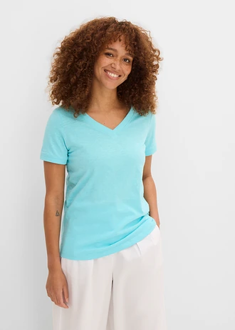 T-shirt van puur katoen, Kleur: aqua