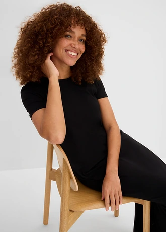 Katoenen maxi jurk met split • zwart • bonprix online shop