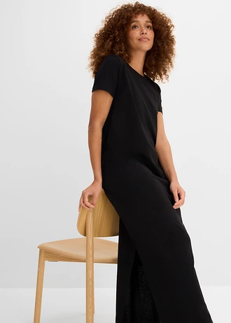 Katoenen maxi jurk met split • zwart • bonprix online shop