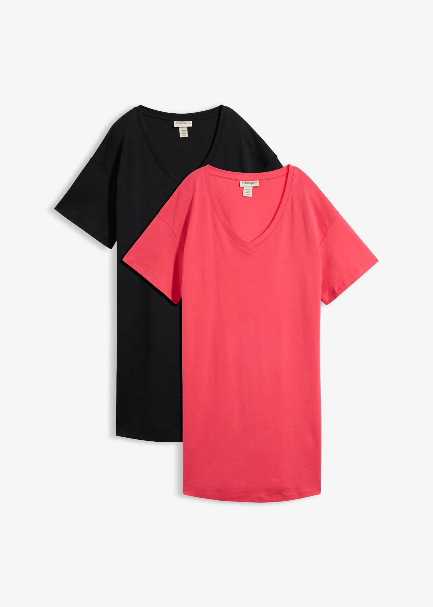 Shirtjurk met V-hals, oversized (set van 2) • hibiscuspink+zwart • bonprix online shop