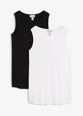 Lange top van zachte viscose (set van 2), Kleur: wit/zwart
