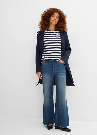 T-shirt met ronde hals van katoen (set van 2), Kleur: wit-donkerblauw gestreept