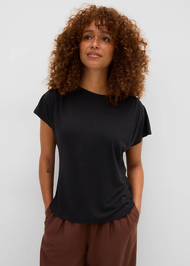 T-shirt à fronces, Couleur: noir