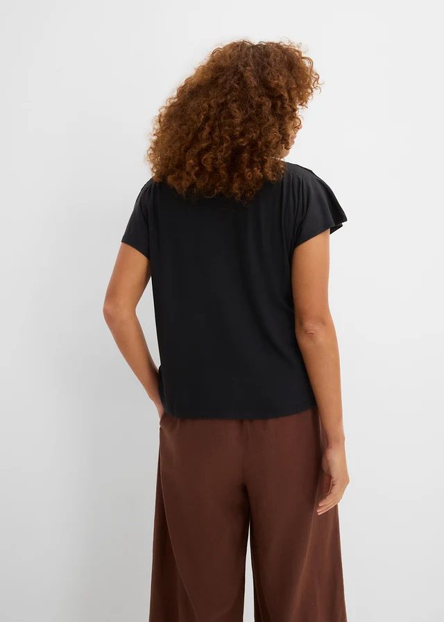 T-shirt à fronces, Couleur: noir