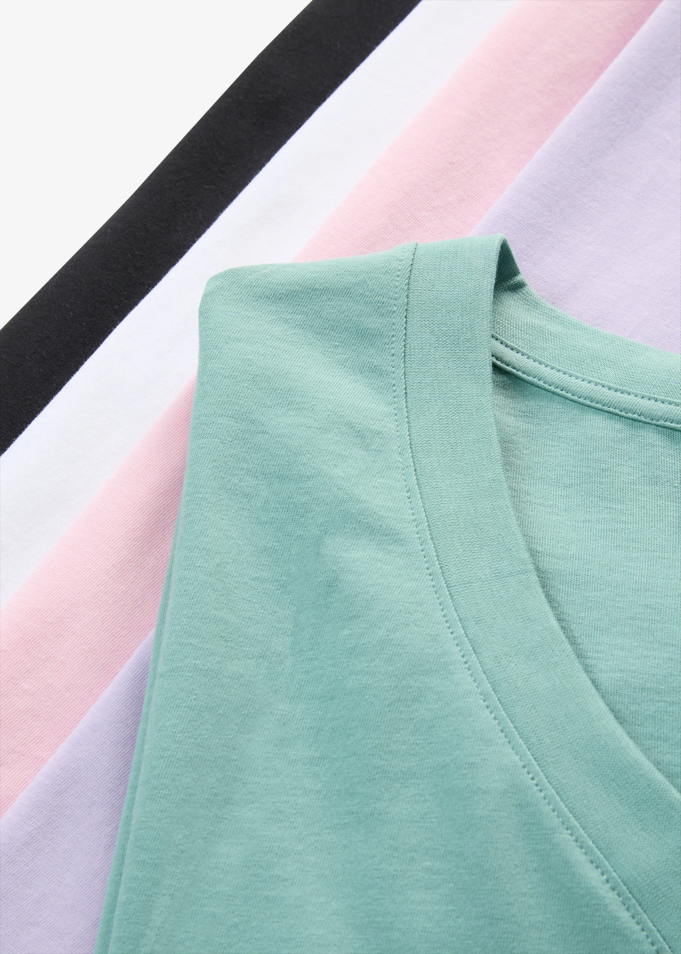 Wijd longshirt met V-hals, korte mouw  (set van 5) • lichtviolet+rooksalie+kristalroze+zwart+wit • bonprix online shop