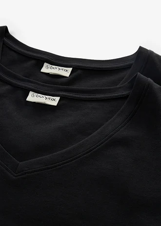 Úpletové šaty s výstřihem do V, oversized (2 ks v balení) • černá • bonprix obchod