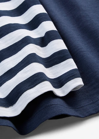 Lot de 2 T-shirts col rond en coton • blanc/bleu foncé rayé • Boutique bonprix