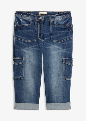 Stretch cargo jeans, mid waist