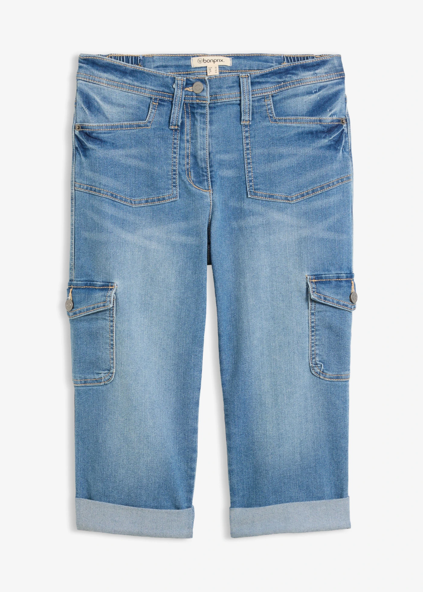 Jeansy bojówki mid waist, ze stretchem • jasnoniebieski denim • sklep bonprix