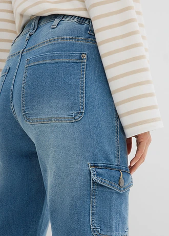 Jeansy bojówki mid waist, ze stretchem • jasnoniebieski denim • sklep bonprix