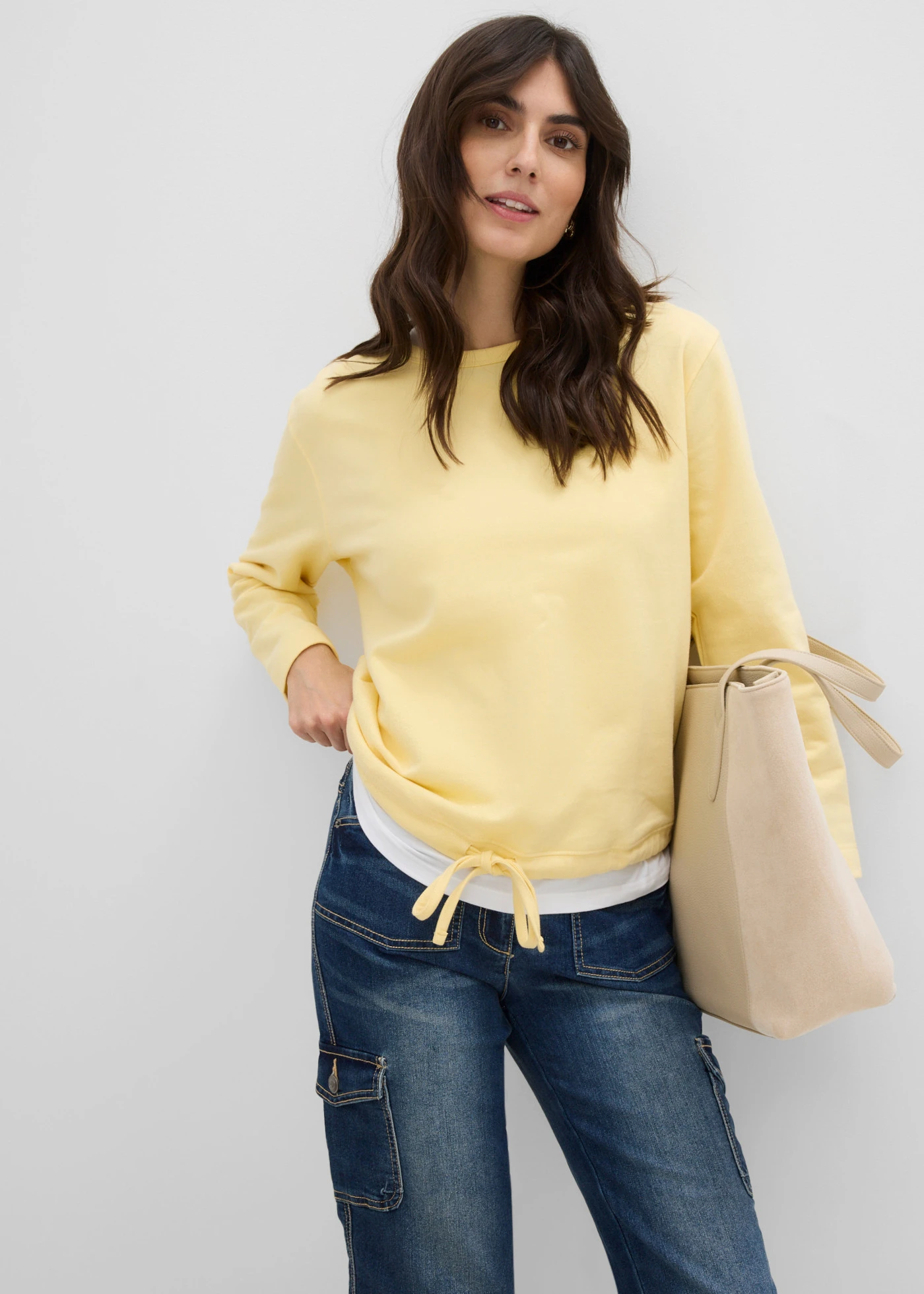 Jean cargo extensible, taille mi-haute • bleu foncé denim • Boutique bonprix