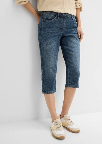 Mid waist stretch jeans, straight, Kleur: nachtblauw denim