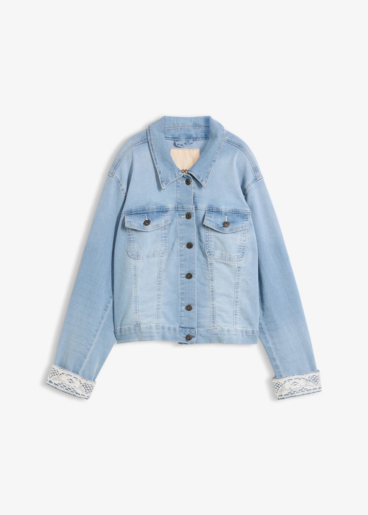 Džínová bunda s krajkovou vsadkou • světle modrý denim • bonprix obchod