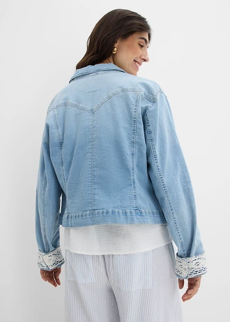 Geacă denim cu dantelă, culoare: bleu denim