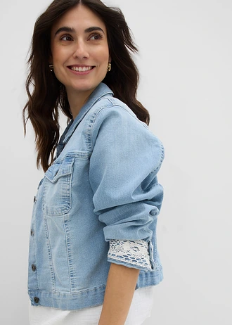 Džínová bunda s krajkovou vsadkou • světle modrý denim • bonprix obchod