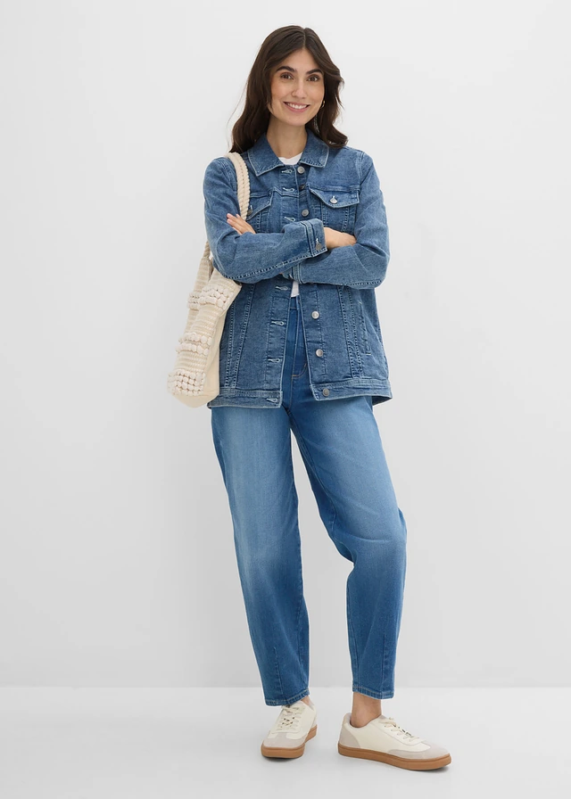 Veste en jean extensible, coupe boyfriend blanc