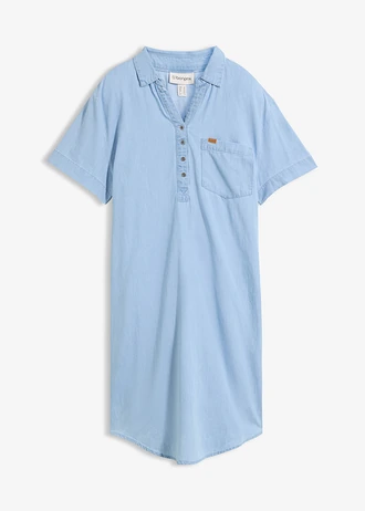 Rövid ujjú farmerruha, szín: jégkék denim, használt hatású