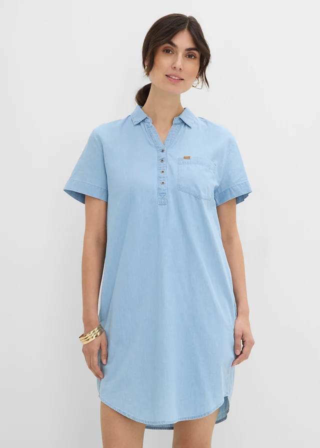 Sukienka jeansowa, krótki rękaw • jasnoniebieski denim "used" • sklep bonprix