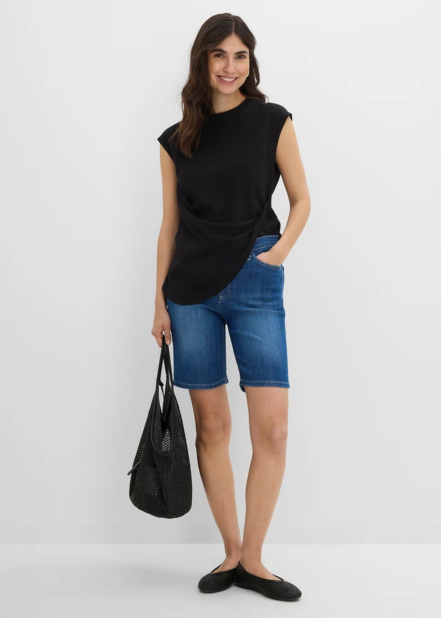 Bermudy jeansowe ze średnim stanem niebieski denim "used"