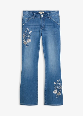 Flared jeans met bloemenborduursel