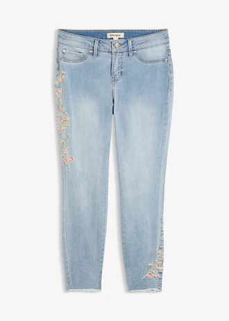 Skinny jeans mid waist, cropped • lichtblauw denim gebloemd • bonprix online shop
